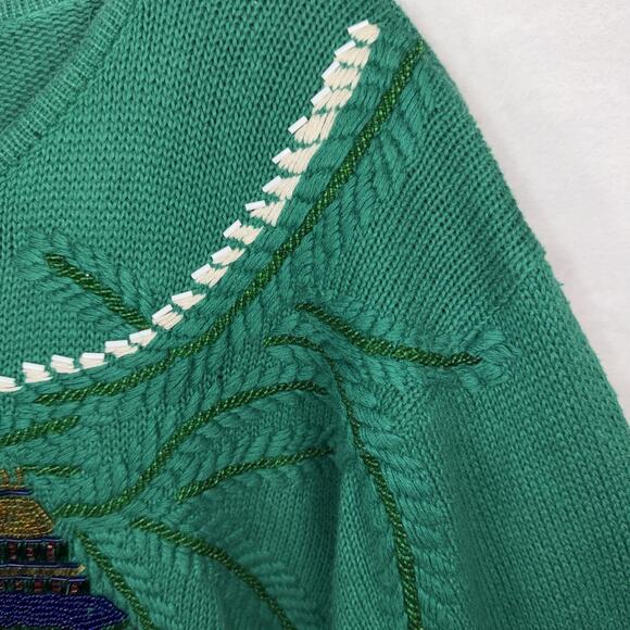 Vintage Lindsey Blake Christmas Sweater Embroidered Beaded Sz M Ornaments - Picture 4 of 12